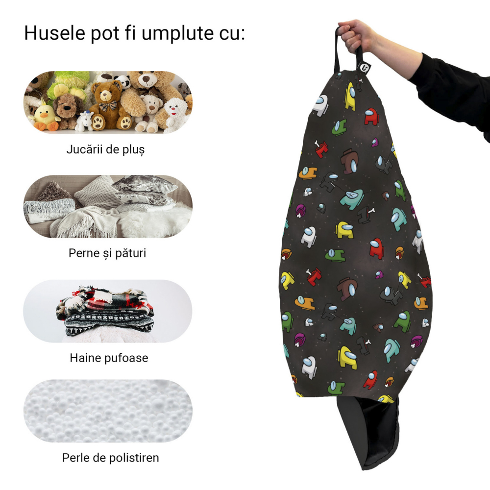 Husa fotoliu Puf Bean Bag tip Para L fara umplutura among us negru