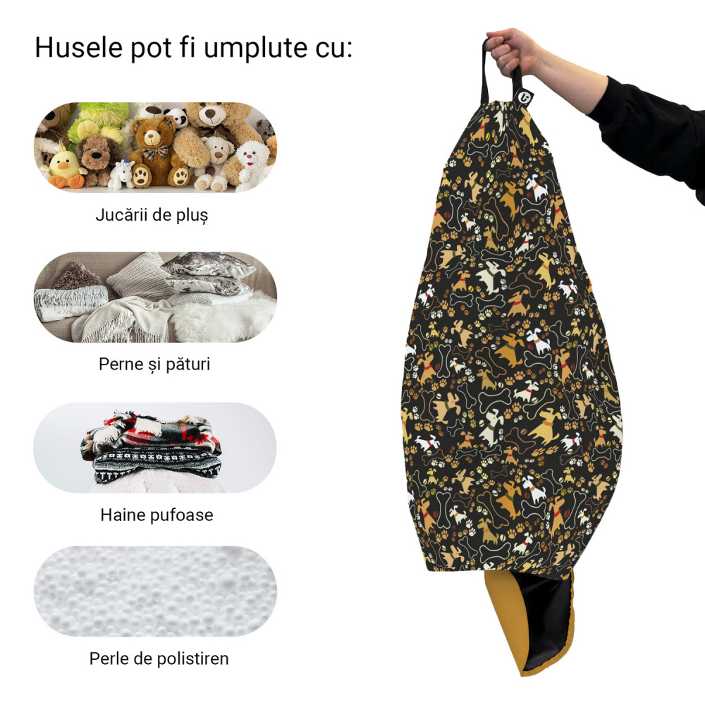 Husa fotoliu Puf Bean Bag tip Para L fara umplutura caini fundal negru