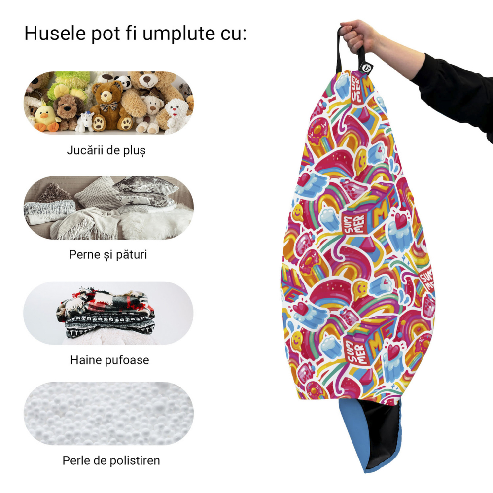 Husa fotoliu Puf Bean Bag tip Para L fara umplutura Candy Rainbows