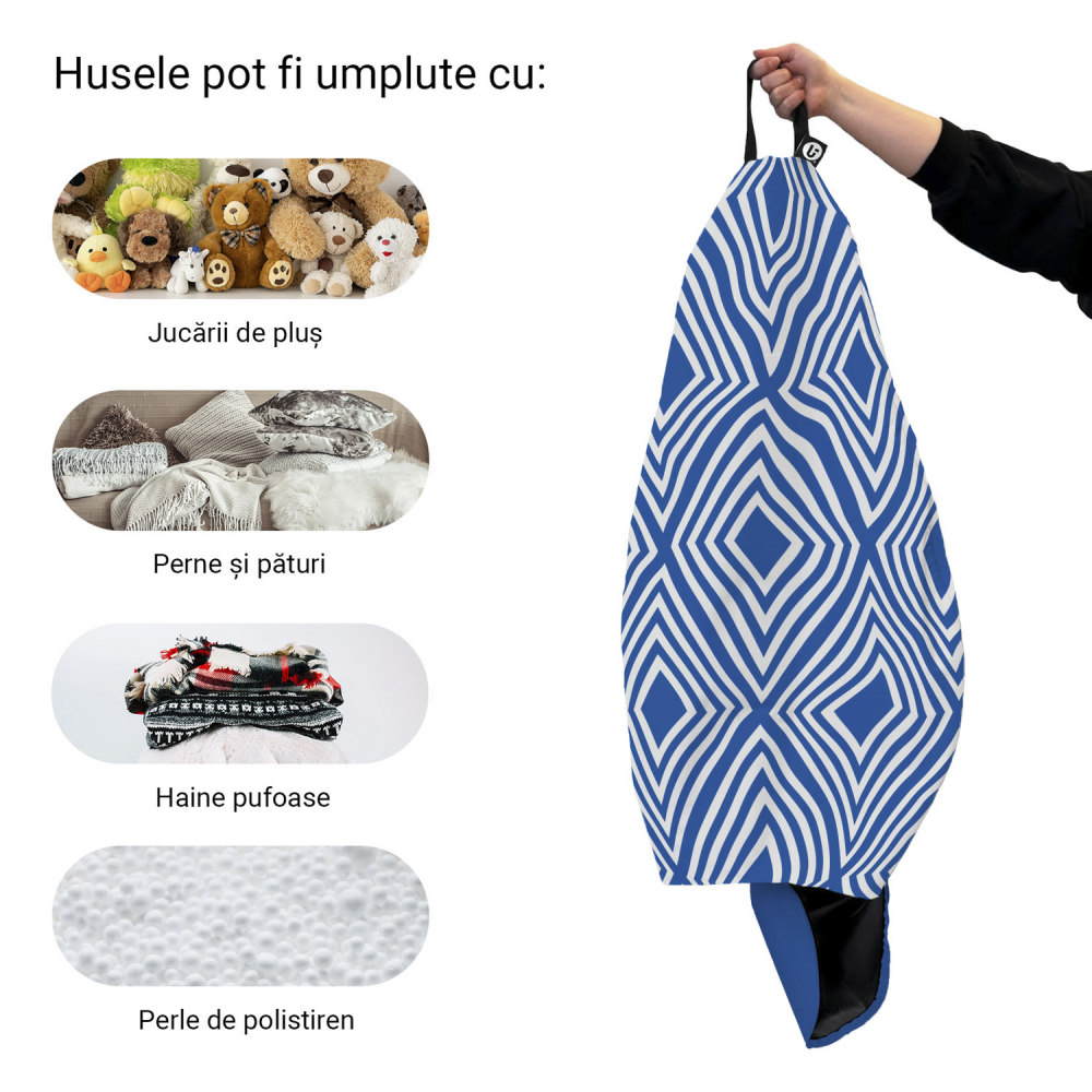 Husa fotoliu Puf Bean Bag tip Para L fara umplutura diamond blue