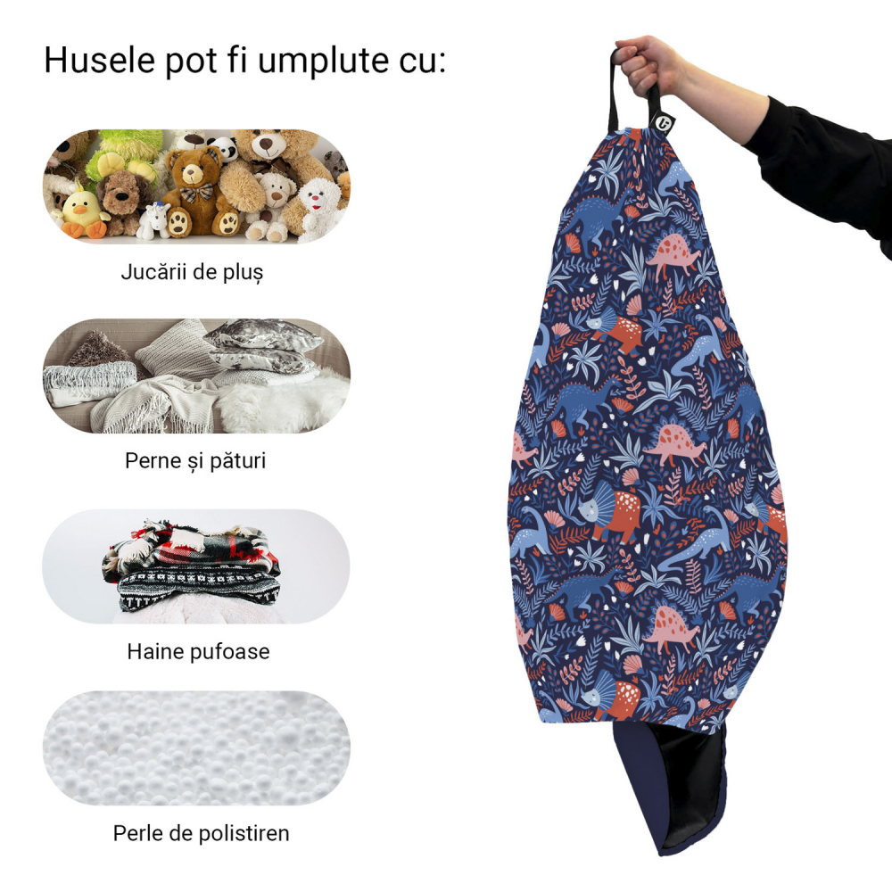 Husa fotoliu Puf Bean Bag tip Para L fara umplutura dinozauri nocturni