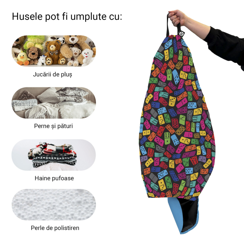 Husa fotoliu Puf Bean Bag tip Para L fara umplutura domino colorat