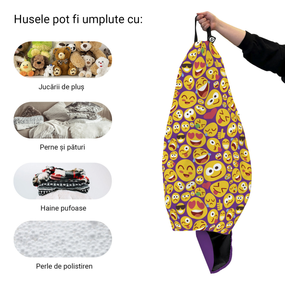 Husa fotoliu Puf Bean Bag tip Para L fara umplutura emoji