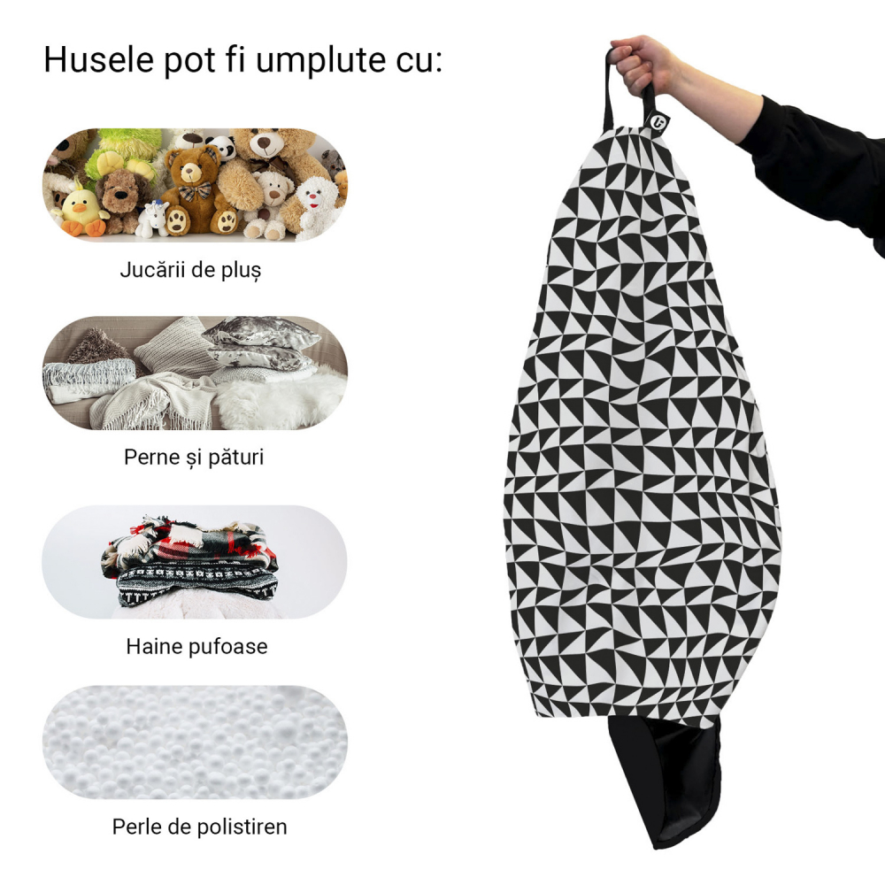 Husa fotoliu Puf Bean Bag tip Para L fara umplutura geometric sea black