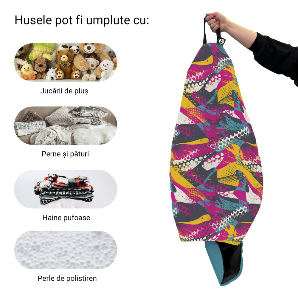 Husa fotoliu Puf Bean Bag tip Para L fara umplutura graffiti abstract grunge