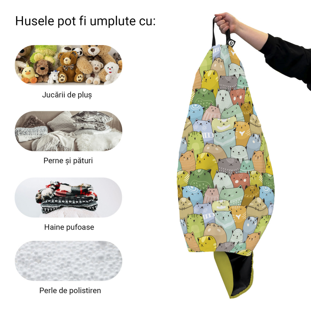 Husa fotoliu Puf Bean Bag tip Para L fara umplutura invazia pisicilor ocru