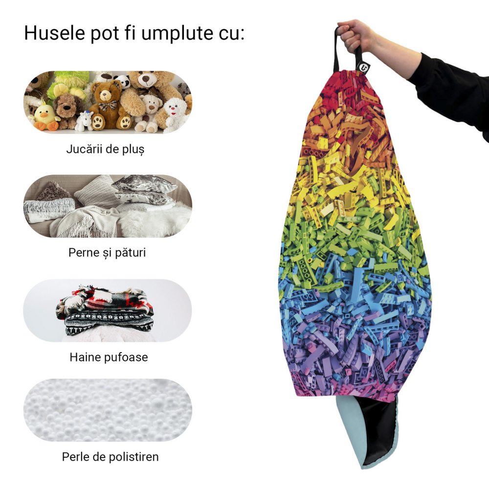 Husa fotoliu Puf Bean Bag tip Para L fara umplutura lego curcubeu