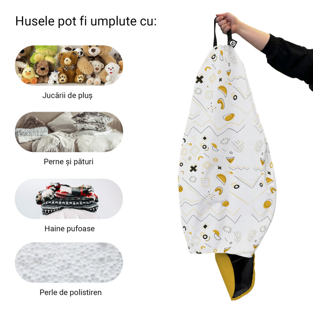 Husa fotoliu Puf Bean Bag tip Para L fara umplutura memphis alb cu galben