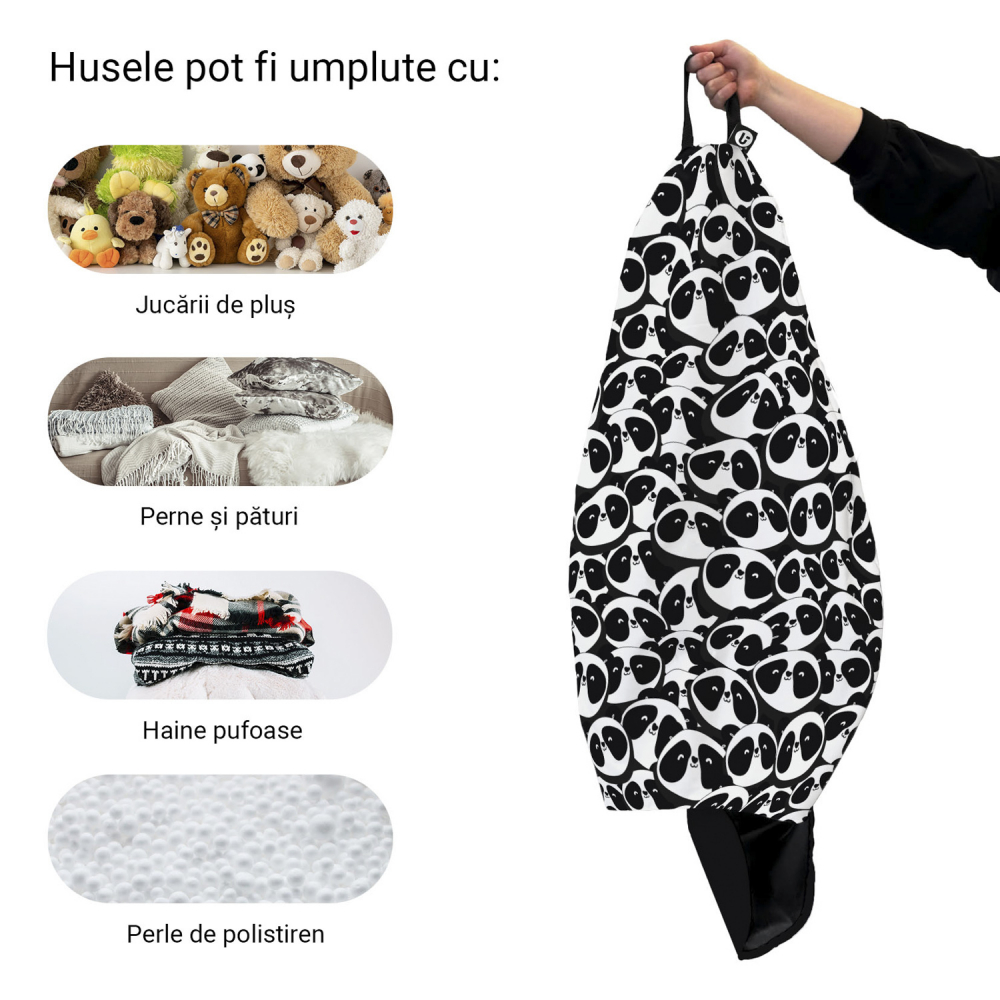 Husa fotoliu Puf Bean Bag tip Para L fara umplutura panda pack