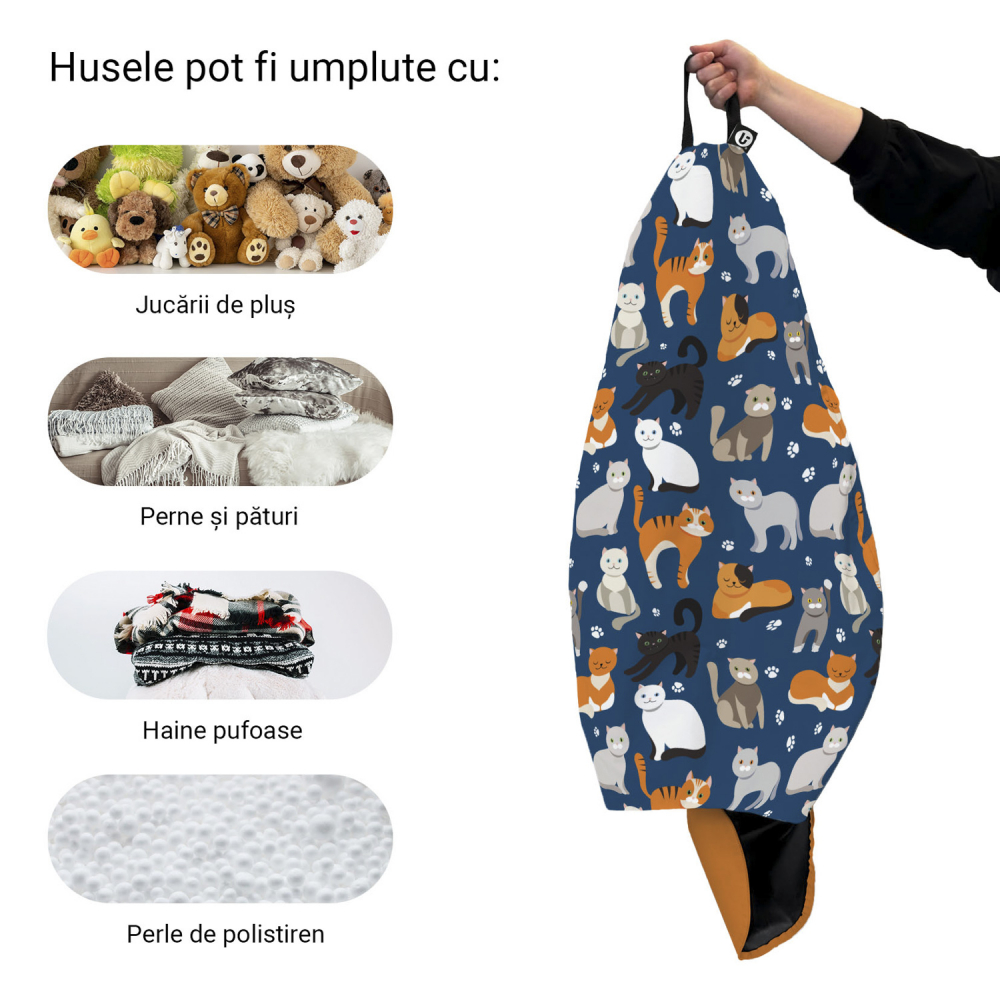 Husa fotoliu Puf Bean Bag tip Para L fara umplutura pisici fundal albastru