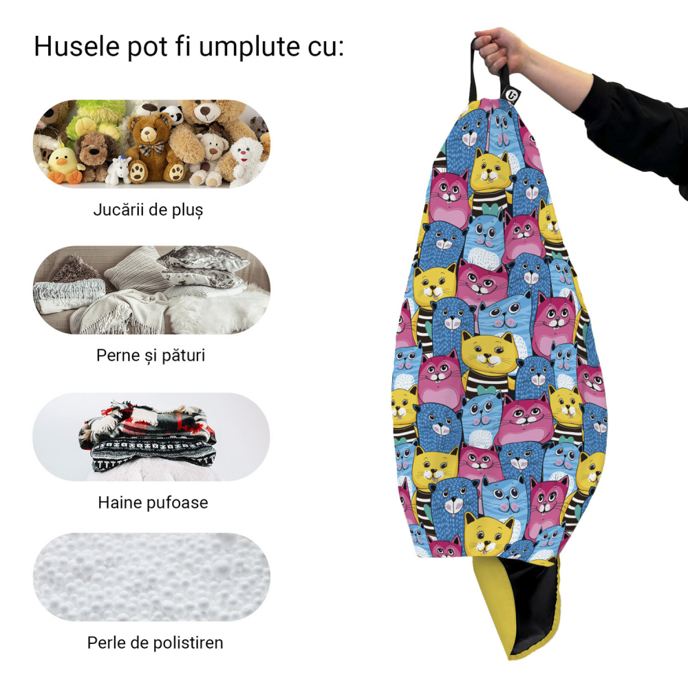 Husa fotoliu Puf Bean Bag tip Para L fara umplutura smiley cats