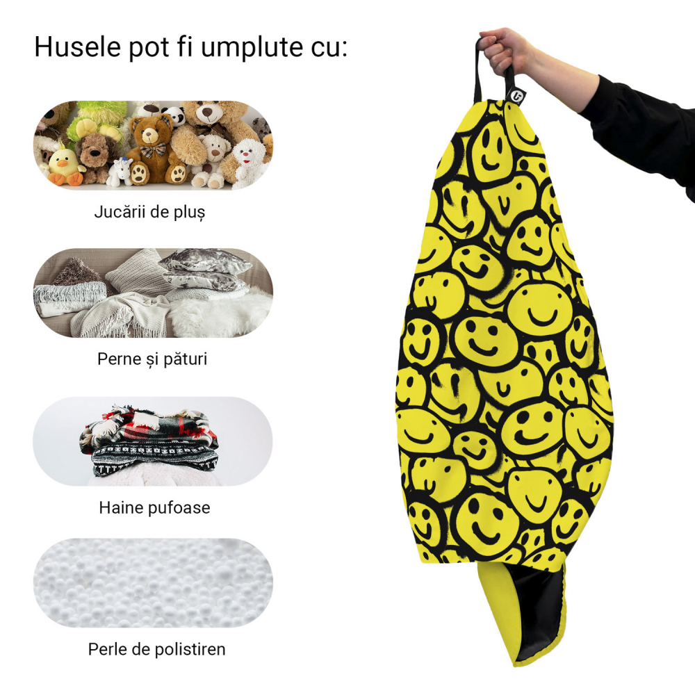 Husa fotoliu Puf Bean Bag tip Para L fara umplutura smiley galben