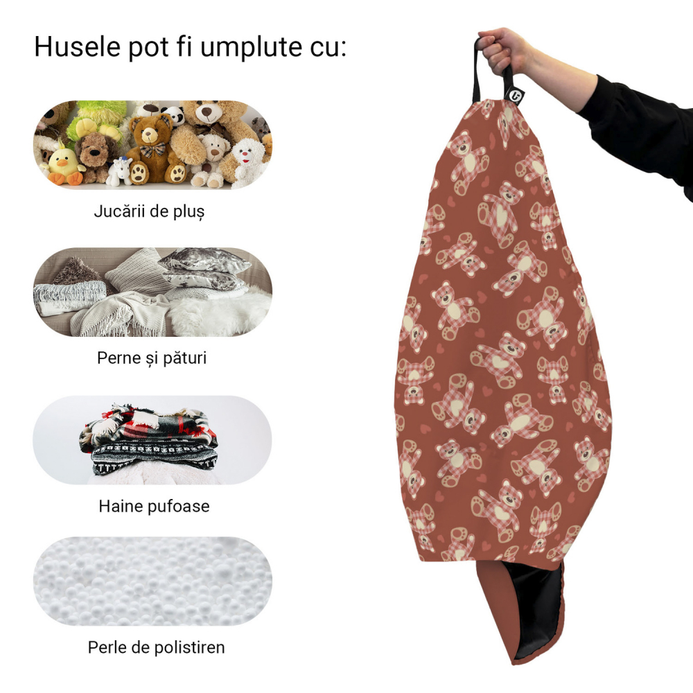 Husa fotoliu Puf Bean Bag tip Para L fara umplutura teddy bear caramiziu