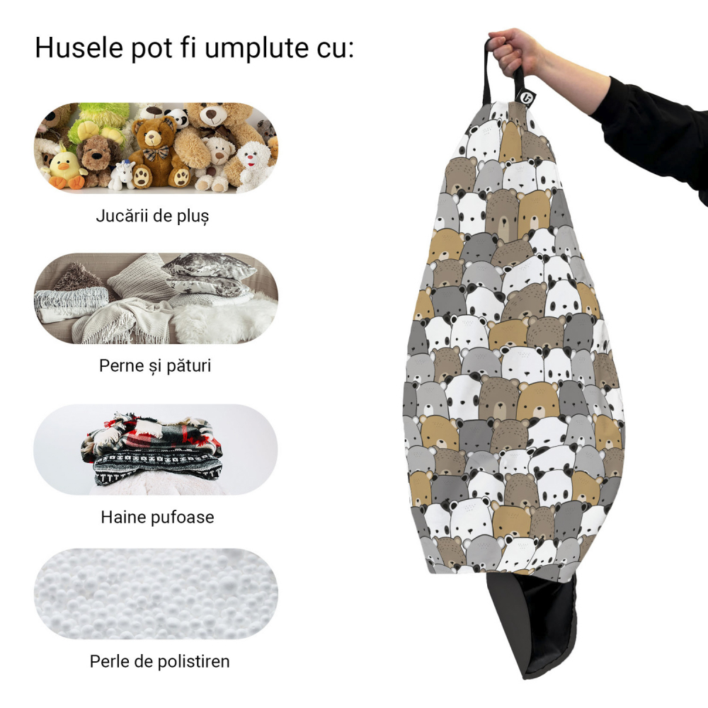 Husa fotoliu Puf Bean Bag tip Para L fara umplutura ursuleti maro