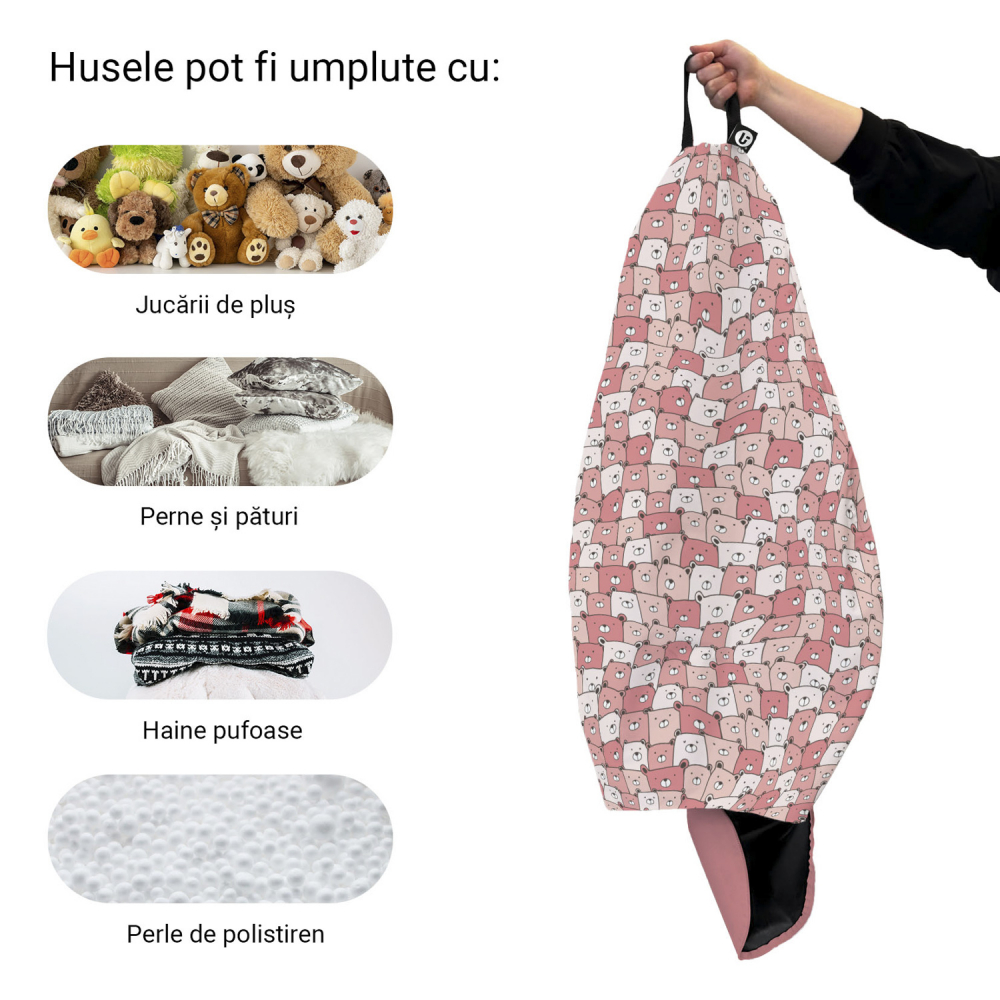 Husa fotoliu Puf Bean Bag tip Para L fara umplutura ursuleti roz