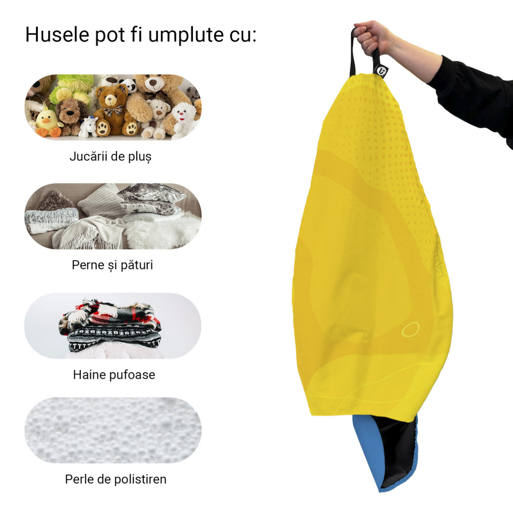 Husa fotoliu Puf Bean Bag tip Para XL fara umplutura Abstract galben