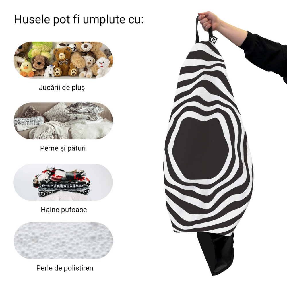 Husa fotoliu Puf Bean Bag tip Para XL fara umplutura Abstract Zebra