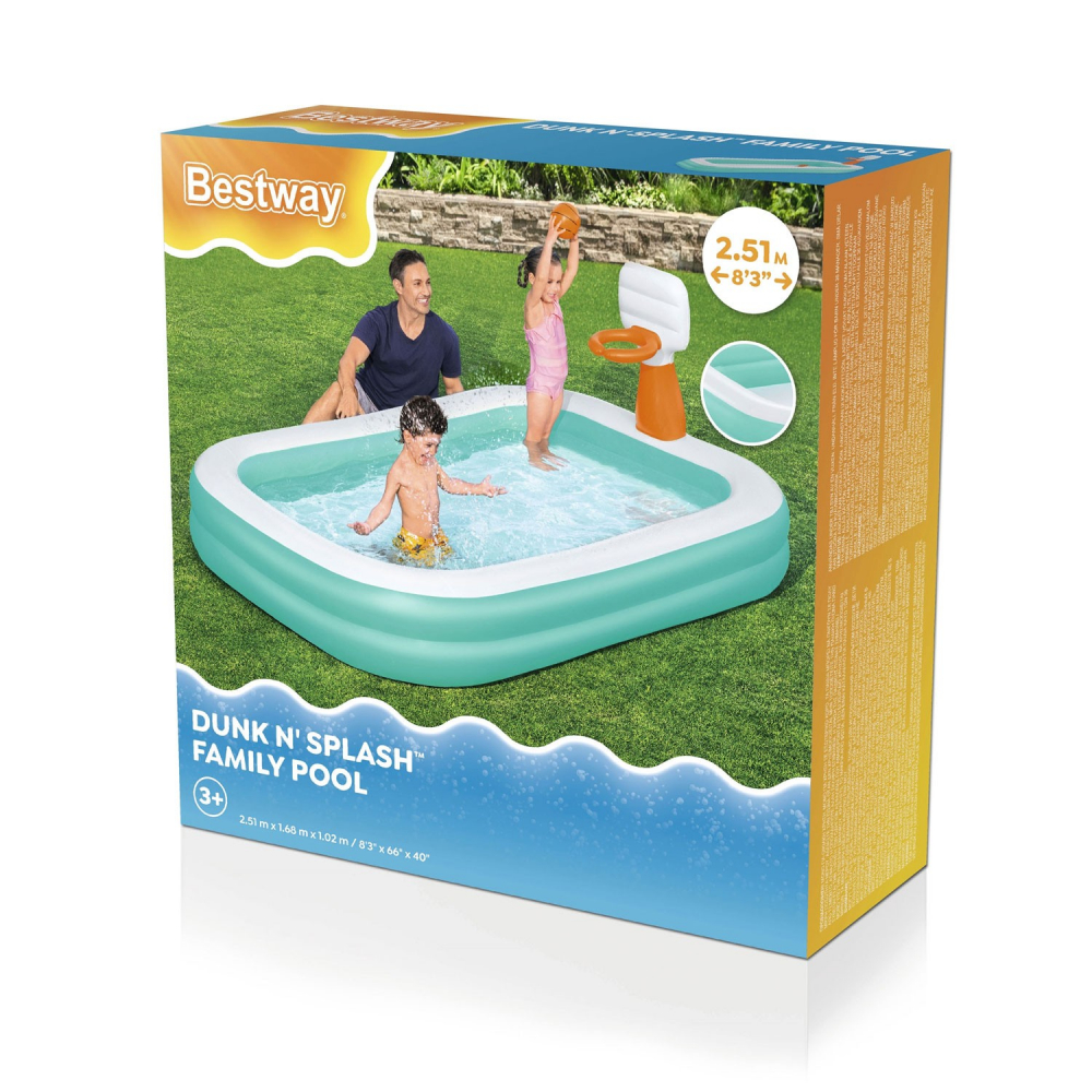 Piscina gonflabila Bestway DunkN Splash 251x168x102 cm cu cos de baschet si mingie incluse Albastru - 2 | YEO