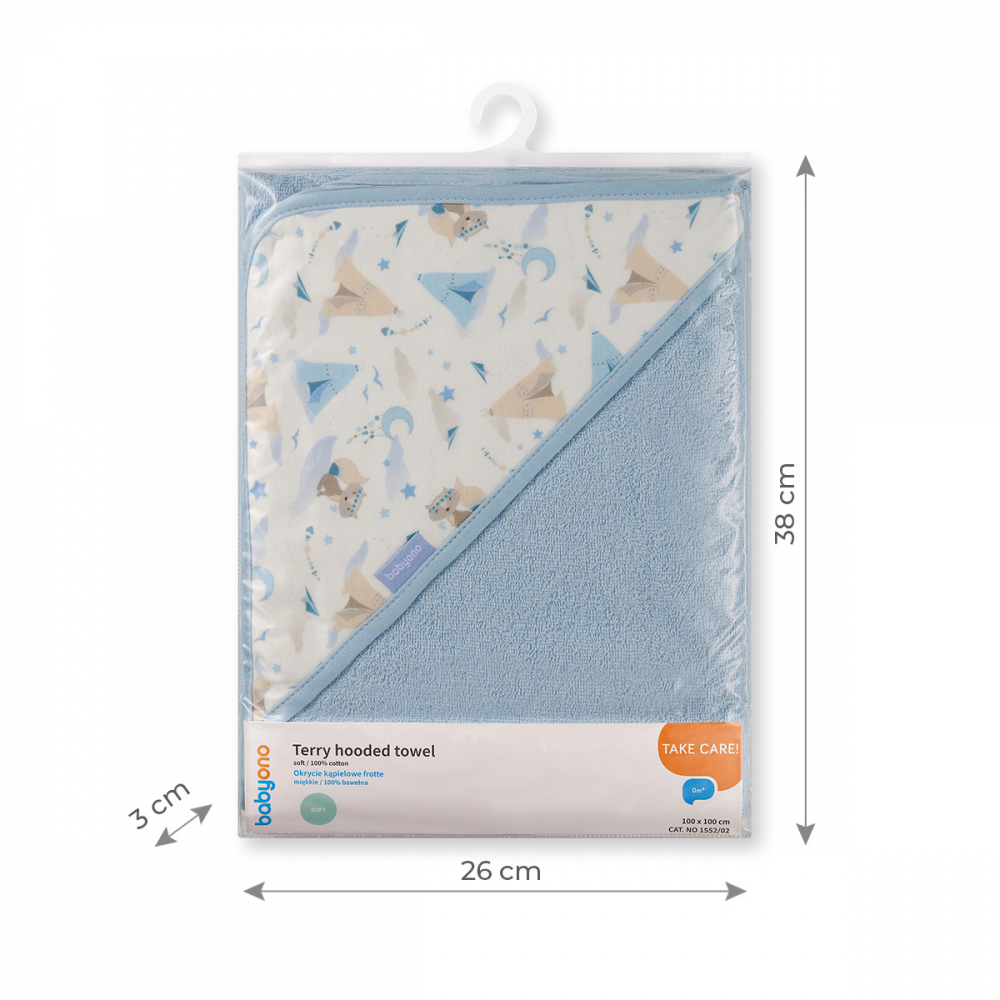 Prosop baie cu gluga bumbac soft 100 x 100 cm Babyono albastru - 1 | YEO