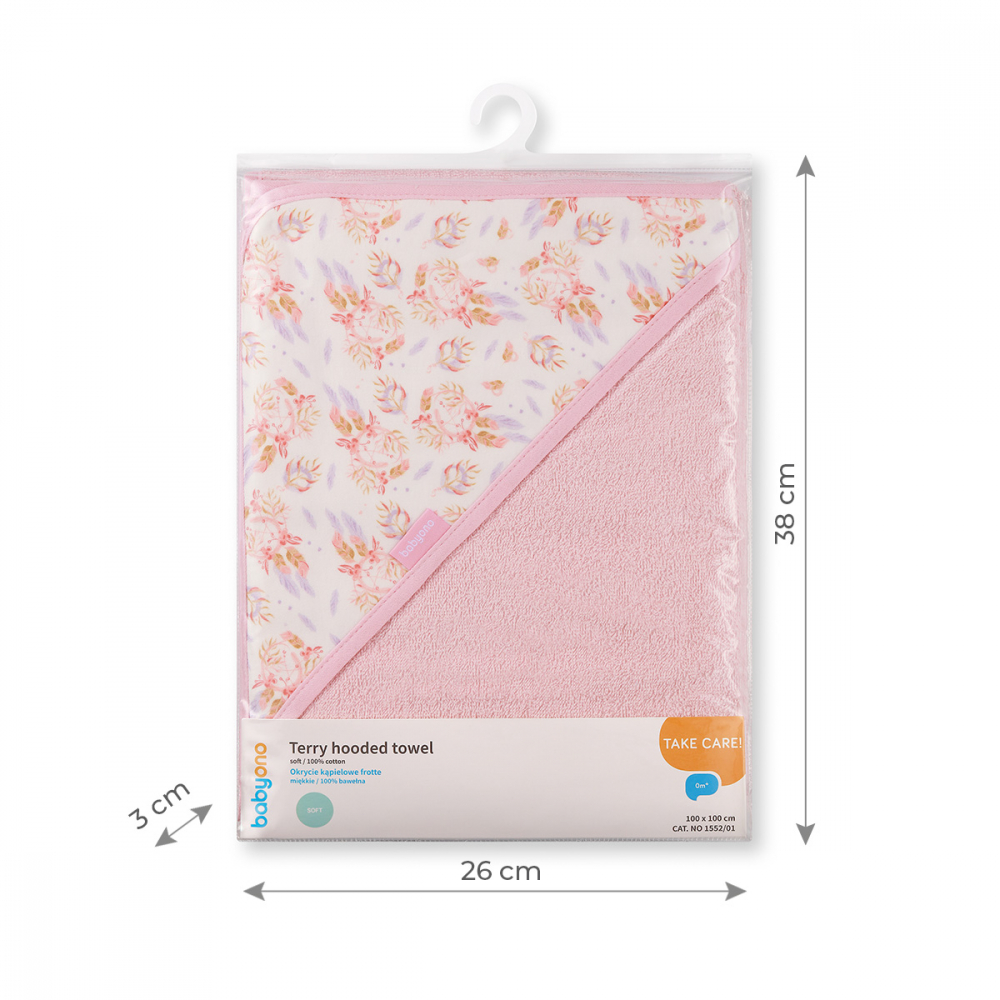 Prosop baie cu gluga bumbac soft 100 x 100 cm Babyono roz