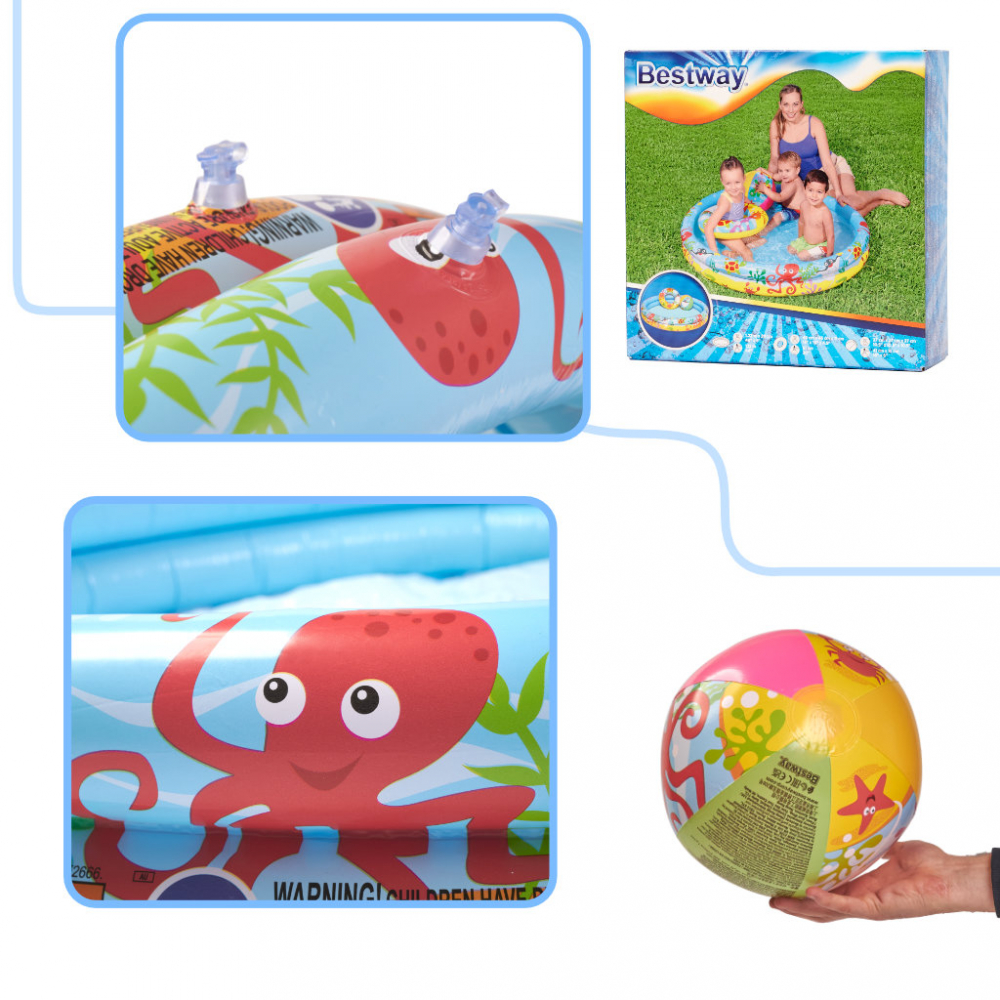 Set 3 piese Piscina gonflabila colac si minge Multicolor 122 cm Marine Life - 1 | YEO