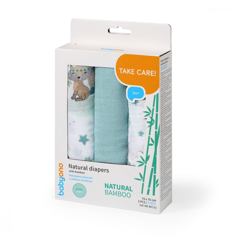 Set 3 scutece Babyono cu fibre bambus natural albastru - 1 | YEO