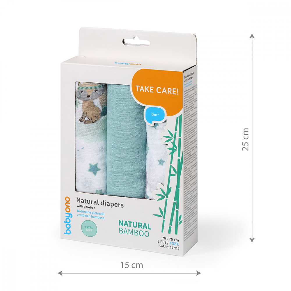 Set 3 scutece Babyono cu fibre bambus natural albastru - 2 | YEO