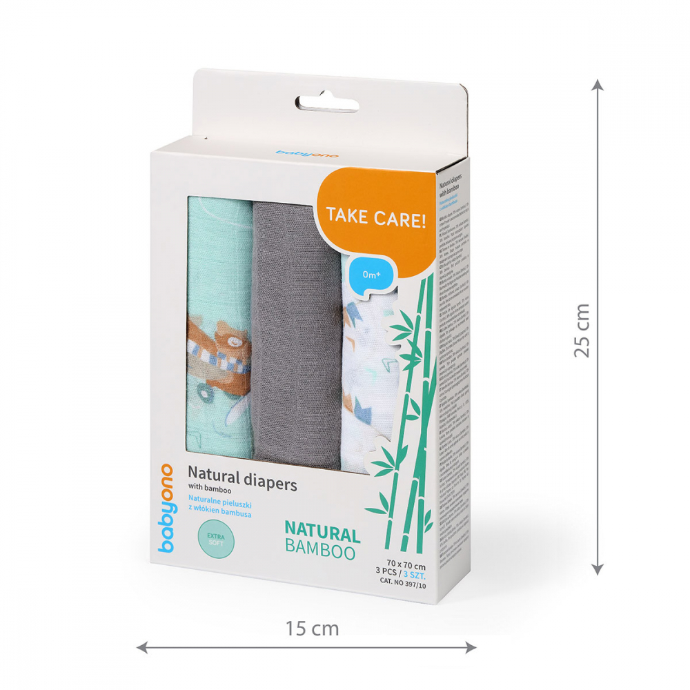 Set 3 scutece Babyono cu fibre bambus natural gri - 2 | YEO