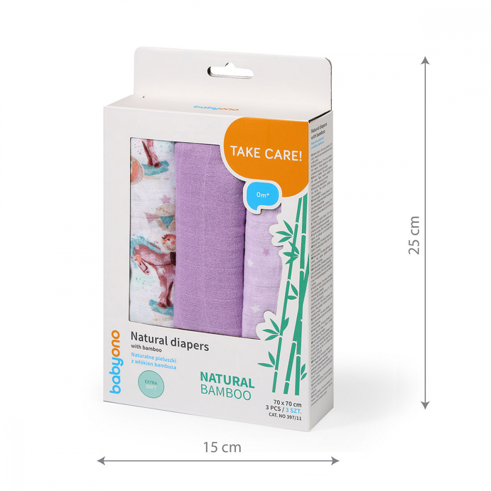 Set 3 scutece Babyono cu fibre bambus natural mov - 2 | YEO