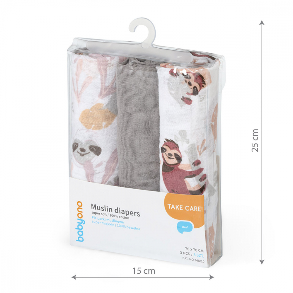 Set 3 scutece Babyono din muselina soft gri - 5