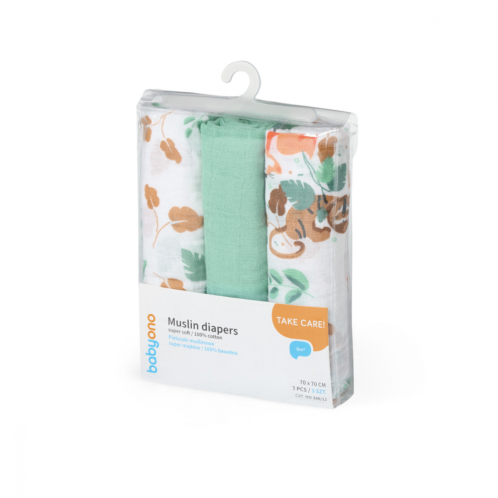 Set 3 scutece Babyono din muselina soft menta