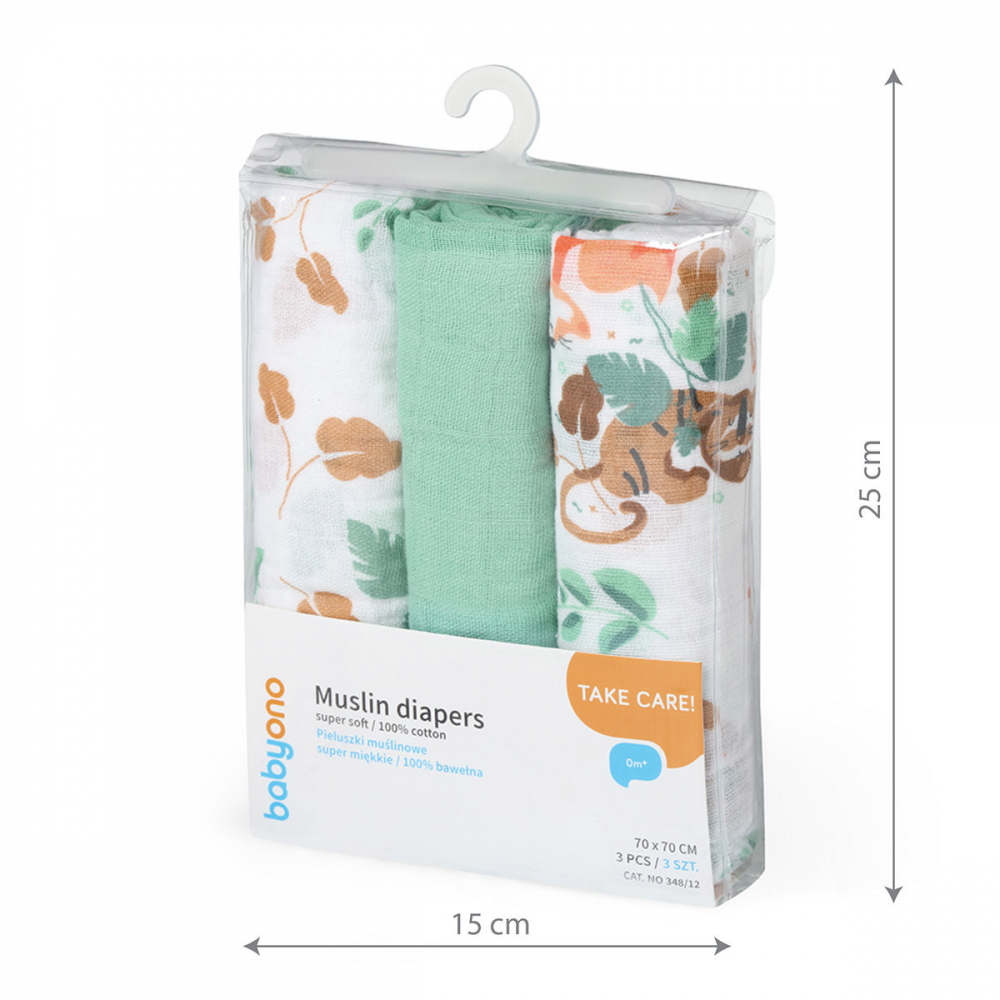 Set 3 scutece Babyono din muselina soft menta - 4