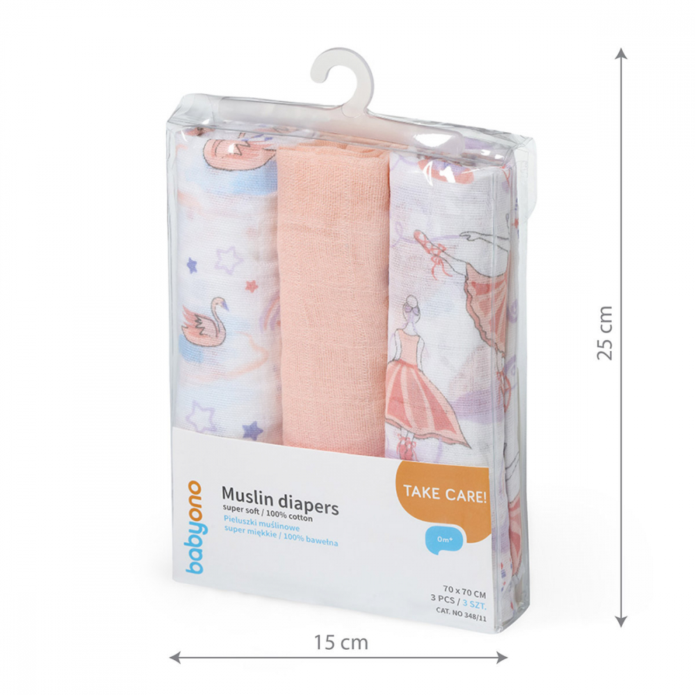 Set 3 scutece Babyono din muselina soft pink