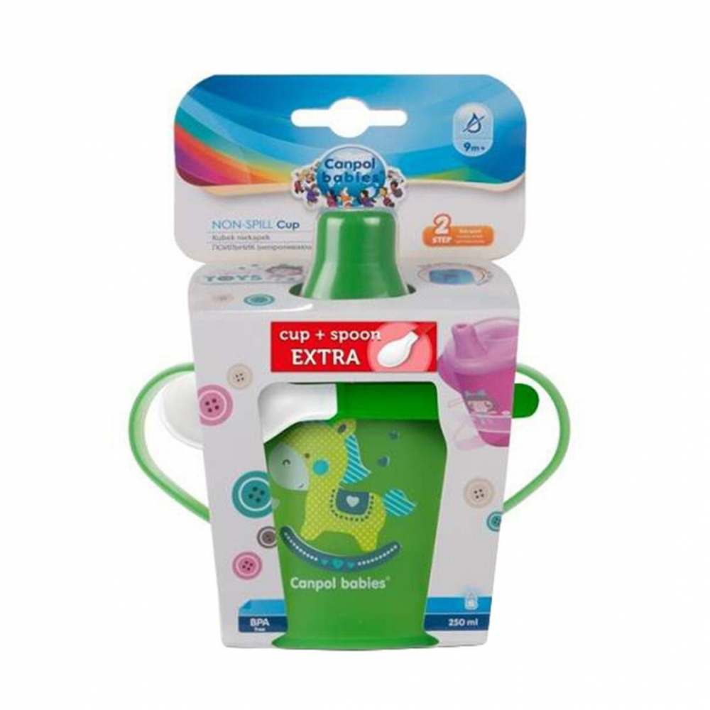 Set cana 250 ml Canpol Babies cu lingurita cadou verde