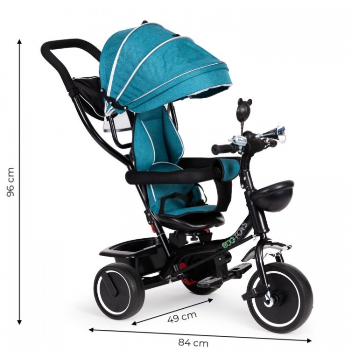 Tricicleta cu sezut rotativ Ecotoys JM-066-9 Verde de la 12 luni roti din spuma Eva, suport picioare, parasolar ajustabil si detasabil