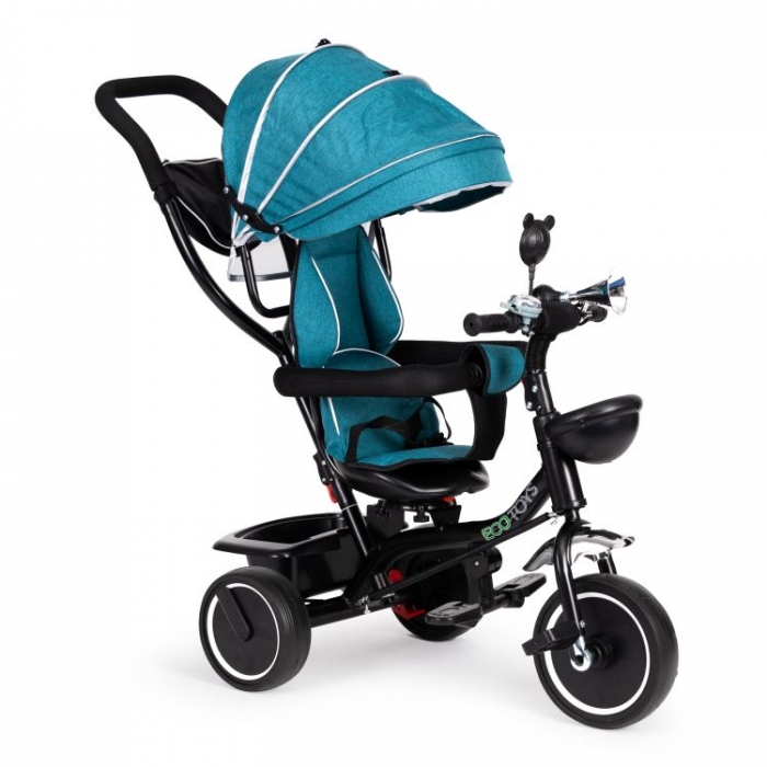 Tricicleta pentru copii Ecotoys JM-066-9 Verde cu sezut rotativ, de la 12 luni roti din spuma Eva, suport picioare, parasolar ajustabil si detasabil