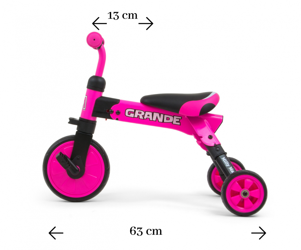 Tricicleta pentru copii Milly Mally Grande pink, pliabila, transformabila in bicicleta fara pedale, cu roti din cauciuc Eva, pedale detasabile, sezut confortabil, pentru copii cu sarcina maxima 25kg - 2 | YEO