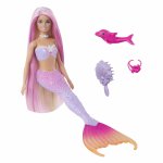 Papusa sirena cu par roz Barbie color change