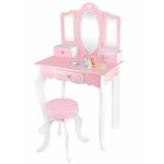 Masuta de toaleta din lemn cu Oglinda Scaunel si accesorii Pink