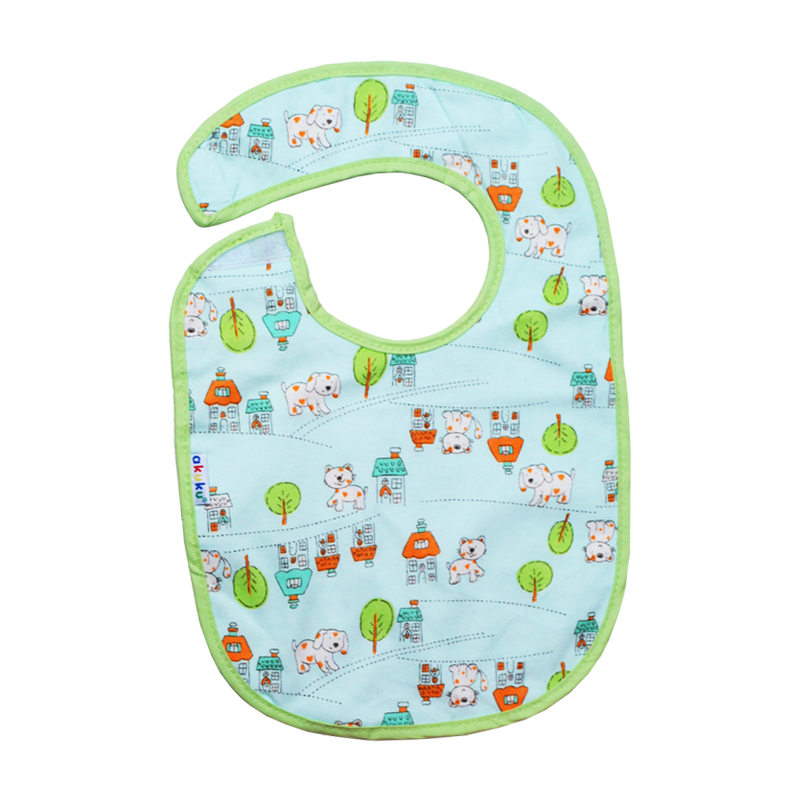 Baveta impermeabila din bumbac cu inchidere velcro  23x20cm Akuku animals green