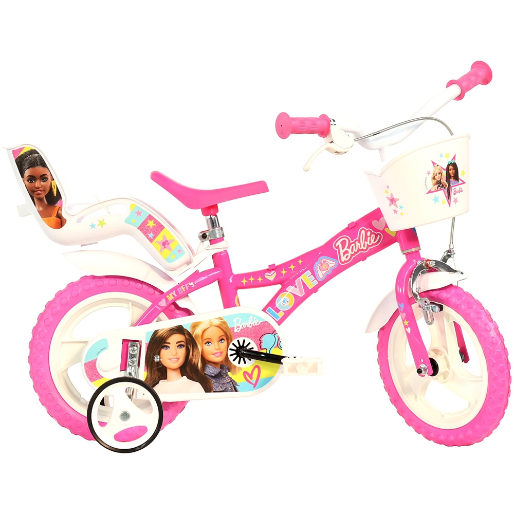 Bicicleta copii Dino Bikes Barbie 12 inch, varsta 3-5 ani si o inaltime cuprinsa intre 87-110 cm, roti spuma EVA, frana de mana pe roata din fata, roti ajutatoare detasabile, scaun pentru papusa in spate, cosulet fata - 6