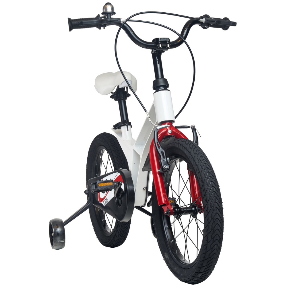 Bicicleta pentru copii 5-8 ani KidsCare cu cadru din magneziu roti 16 inch cu roti ajutatoare alba