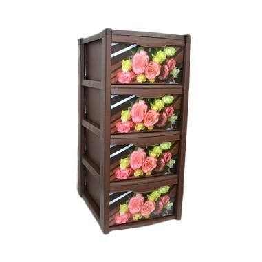Dulap pentru depozitare din plastic cu 4 sertare model floricele