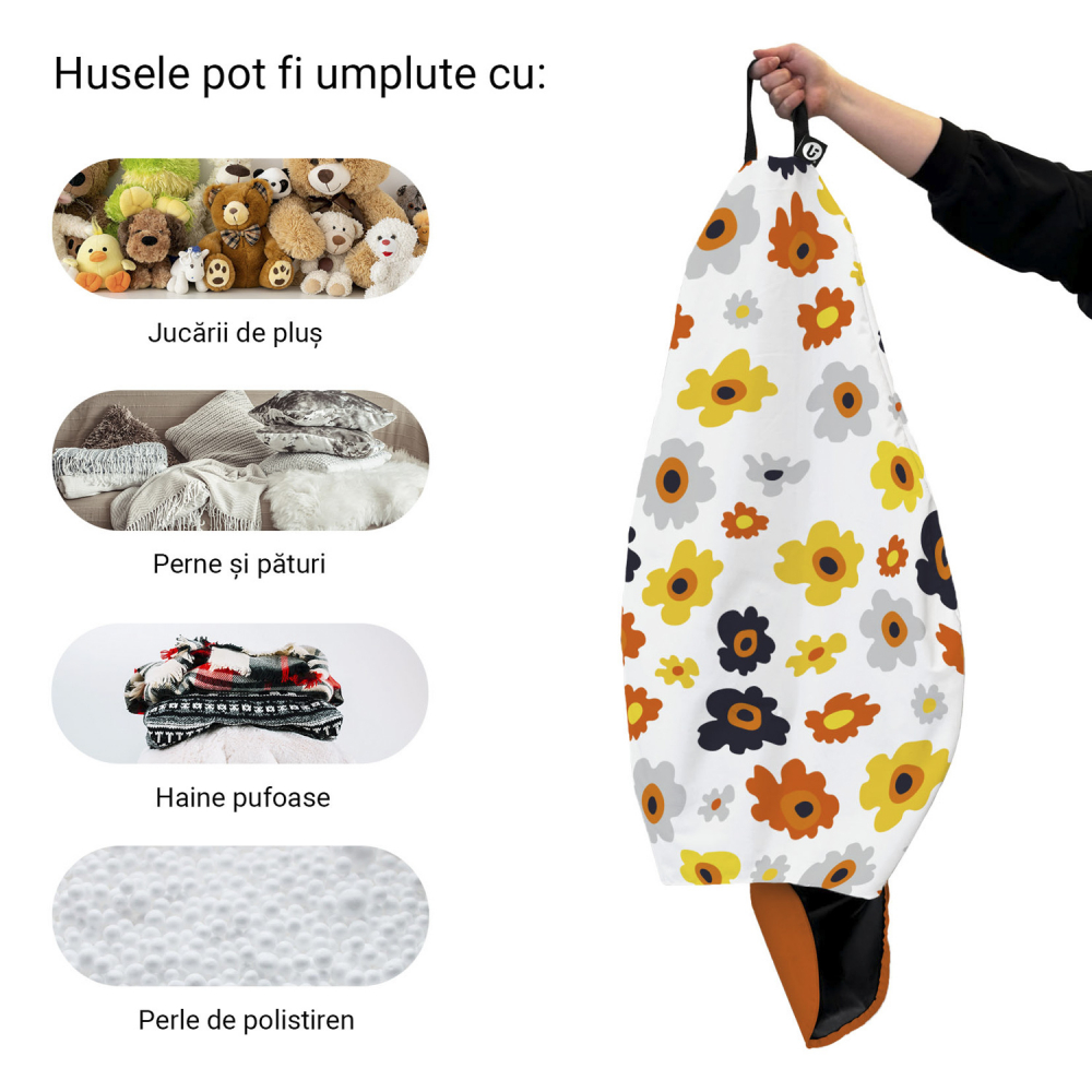 Husa fotoliu Puf Bean Bag tip Para L fara umplutura daisy fundal alb