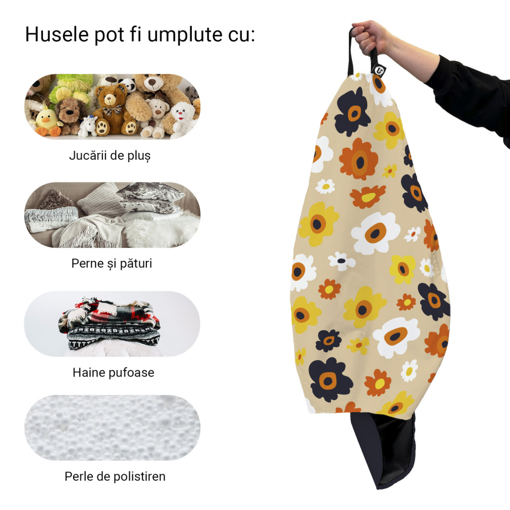 Husa fotoliu Puf Bean Bag tip Para L fara umplutura daisy fundal beige