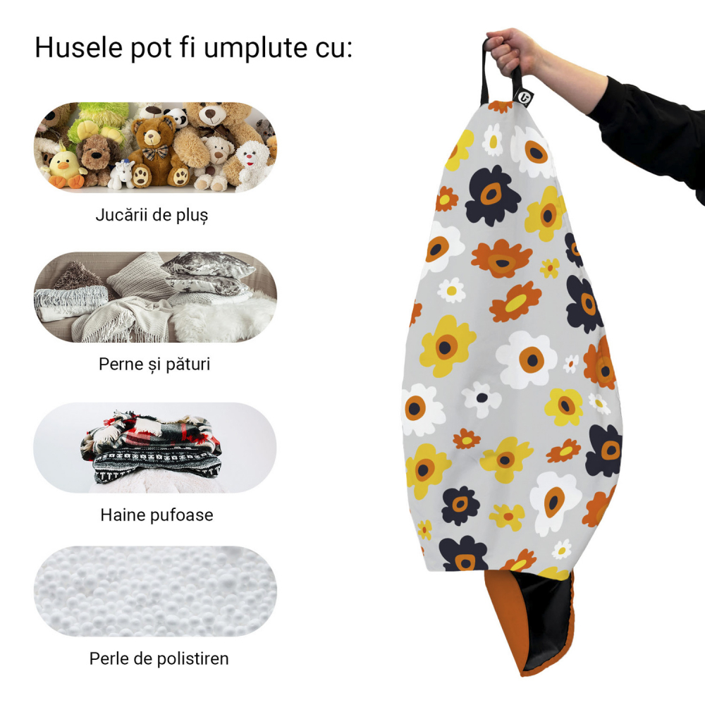 Husa fotoliu Puf Bean Bag tip Para L fara umplutura daisy fundal gri