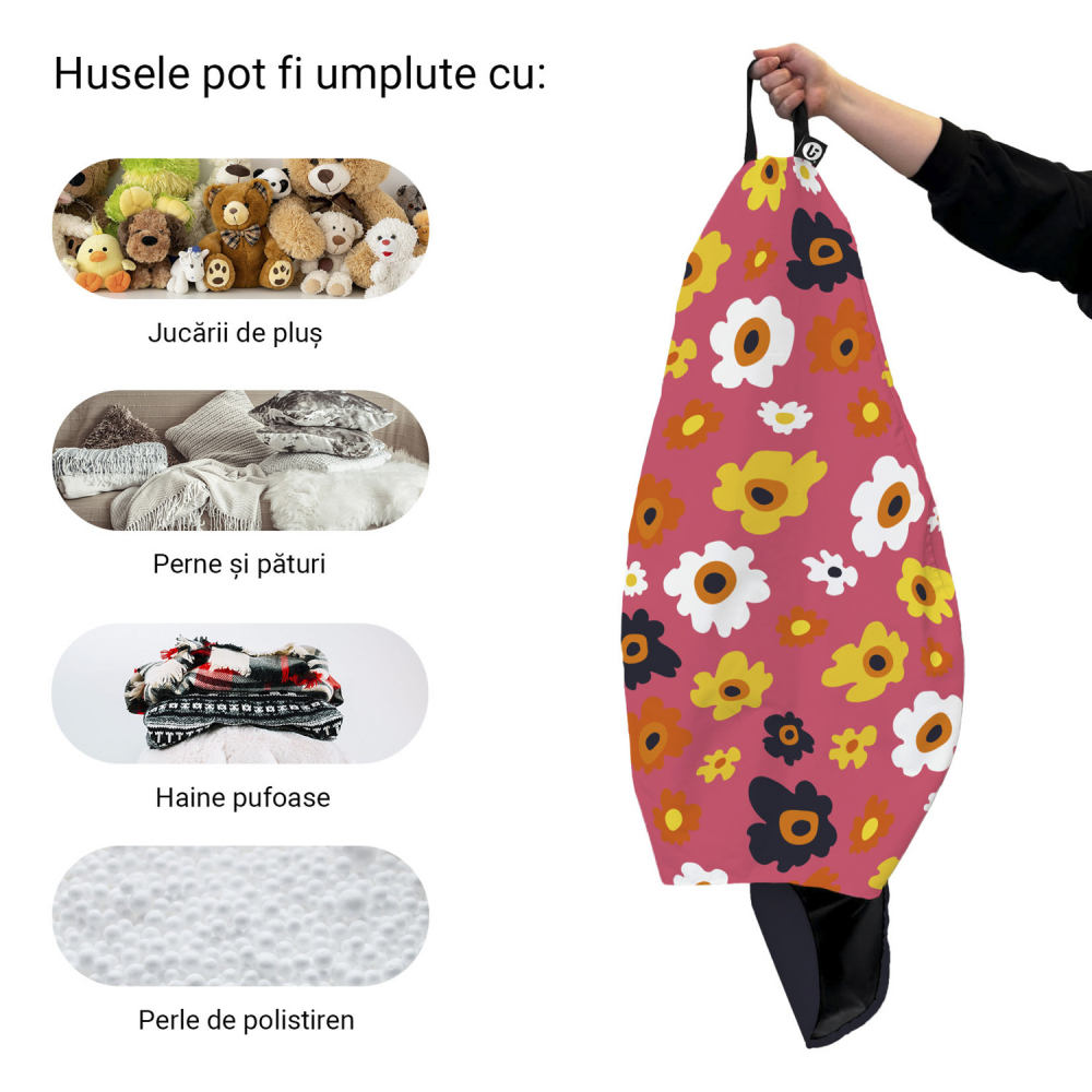 Husa fotoliu Puf Bean Bag tip Para L fara umplutura daisy fundal roz