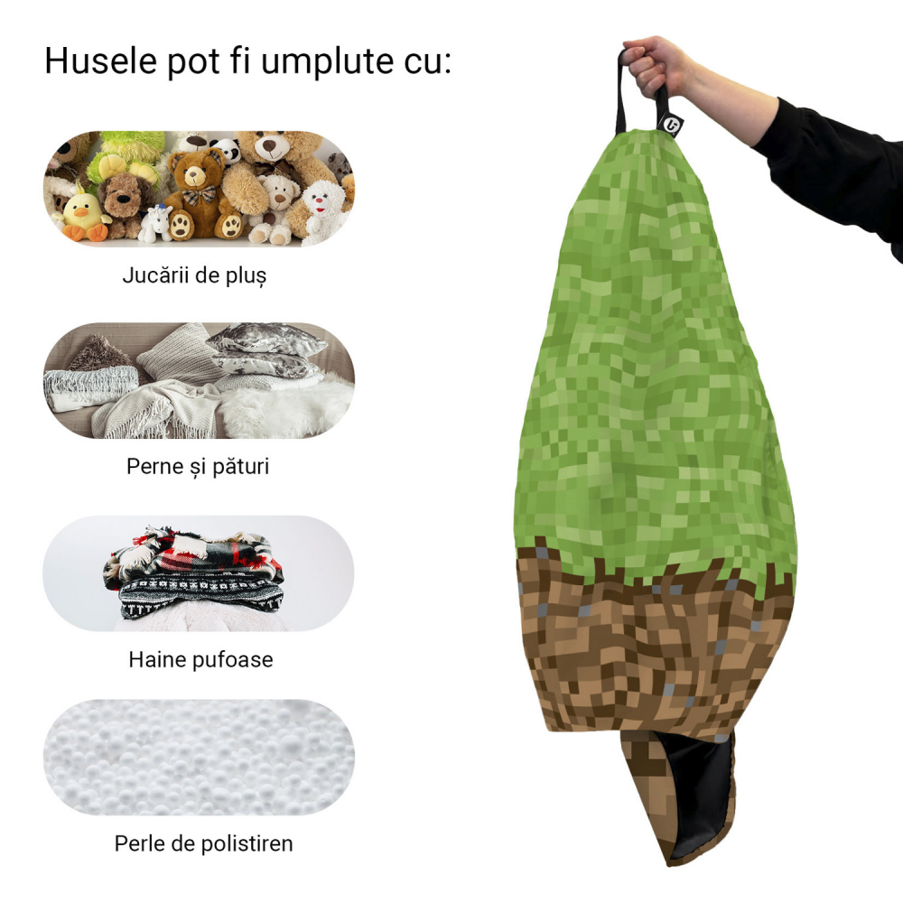 Husa fotoliu Puf Bean Bag tip Para L fara umplutura minecraft iarba pamant