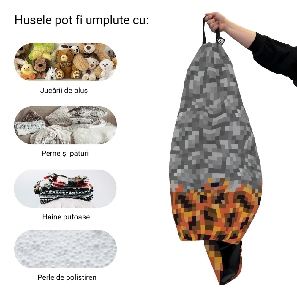 Husa fotoliu Puf Bean Bag tip Para L fara umplutura minecraft piatra magma