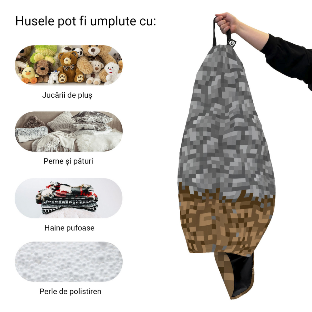 Husa fotoliu Puf Bean Bag tip Para L fara umplutura minecraft piatra pamant